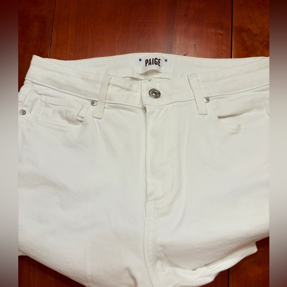 PAIGE Denim High Rise Laurel Canyon White Ankle Jeans with Frayed Raw Hem Sz 27 - Picture 7 of 11